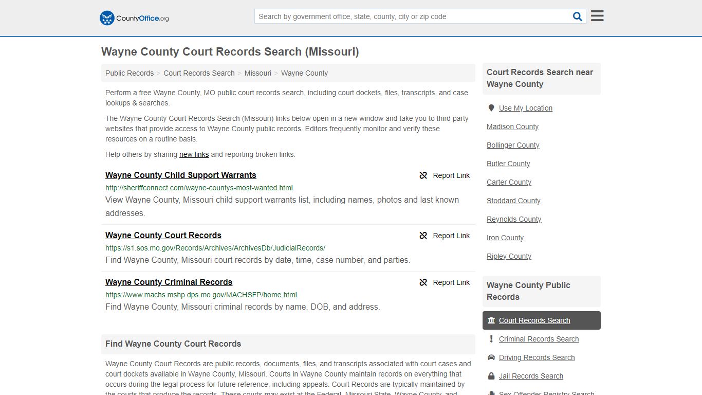 Wayne County Court Records Search (Missouri) - County Office